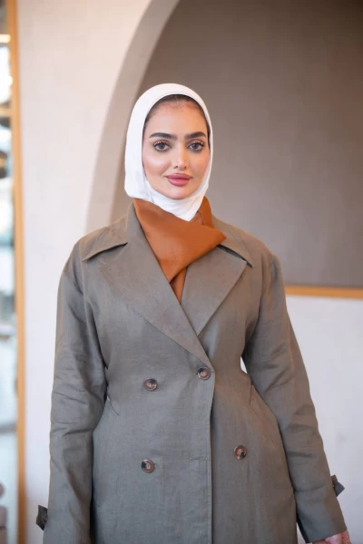 Natural linen trench coat in olive color C:J1035